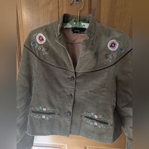 Esprit Olive Floral Embroidered Corduroy Blazer